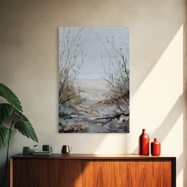 Desert Dunes under Pale Moon Framed Canvas Print, Landscape Art, Contemporary Art, Living Room Decor, Fine Art, Horizon, LAN-2x3-19