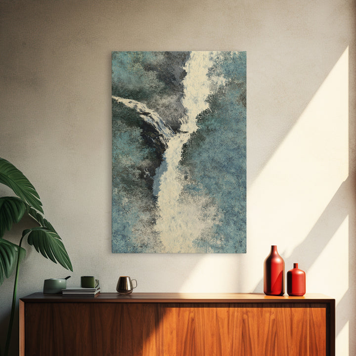 Tropical Jungle Waterfall Framed Canvas Print, Landscape Art, Modern Decor, Living Room Decor, Fine Art, Horizon, Wall Decor, LAN-2x3-24