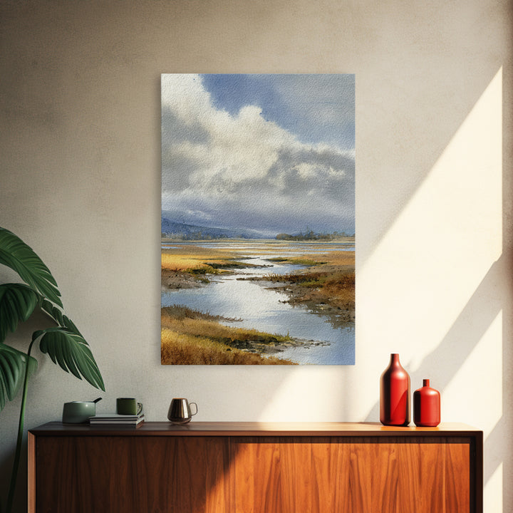 Moonlit River with Silver Reflections Canvas Print, Landscape Art, Original Painting, Living Room Decor, Fine Art, Horizon, LAN-2x3-29