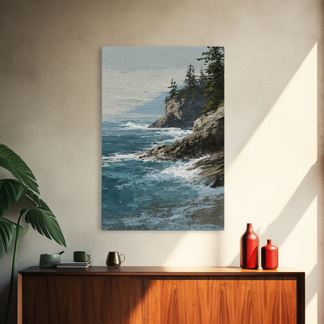 Coastal Cliffs with Crashing Waves Canvas Print, Landscape Art, Contemporary Art, Living Room Decor, Fine Art, Horizon, LAN-2x3-40