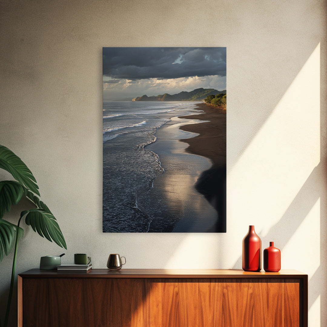 Volcanic Black Beach Framed Canvas Print, Landscape Art, Wall Decor, Living Room Decor, Fine Art, Horizon, Digital Print, LAN-2x3-46