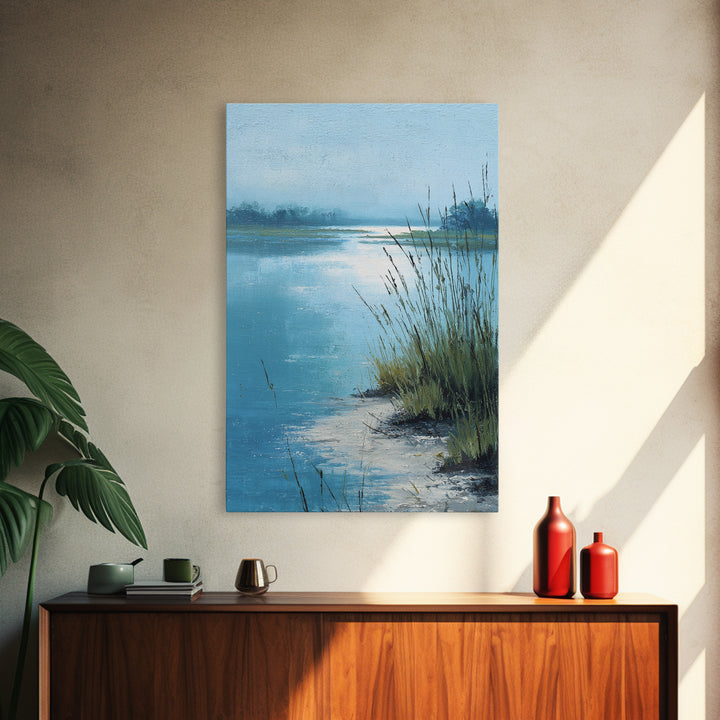 Moonlit River with Silver Reflections Canvas Print, Landscape Art, Original Painting, Living Room Decor, Fine Art, Horizon, LAN-2x3-5