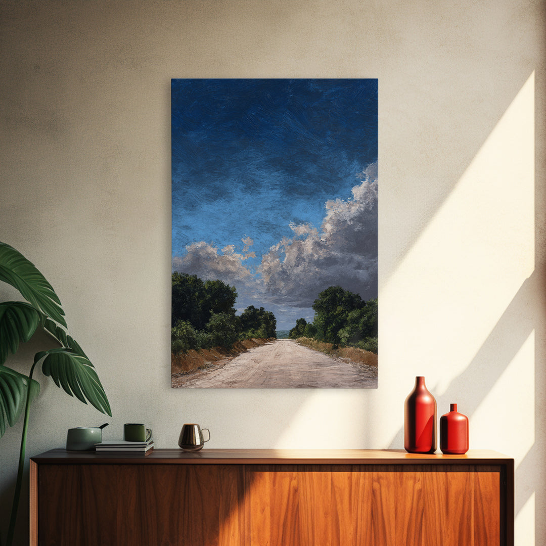 Old Country Road Framed Canvas Print, Landscape Art, Wall Decor, Living Room Decor, Fine Art, Horizon, Digital Print, LAN-2x3-52