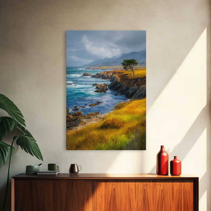 Coastal Cliffs with Crashing Waves Framed Canvas Print, Landscape Art, Art Prints, Living Room Decor, Fine Art, Horizon, LAN-2x3-64