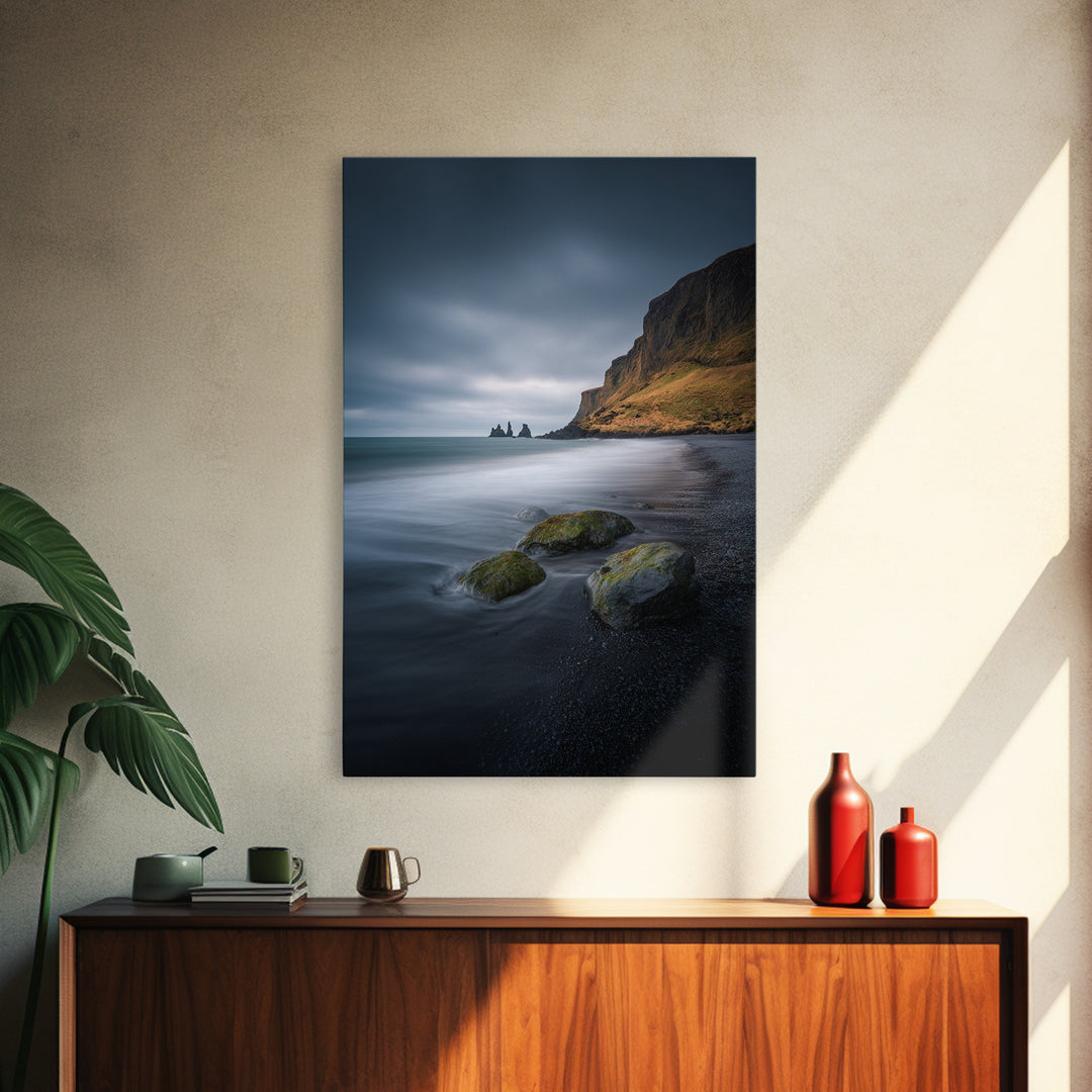 Volcanic Black Beach Canvas Print, Landscape Art, Living Room Decor, Oil Painting, Horizon, Horizontal Wall Art, LAN-2x3-70