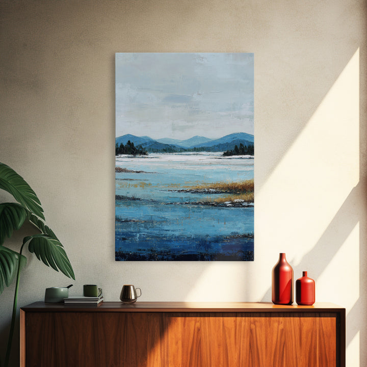 Fjord Landscape with Icy Blue Water Canvas Print, Landscape Art, Living Room Decor, Oil Painting, Horizon, Modern Art, LAN-2x3-71