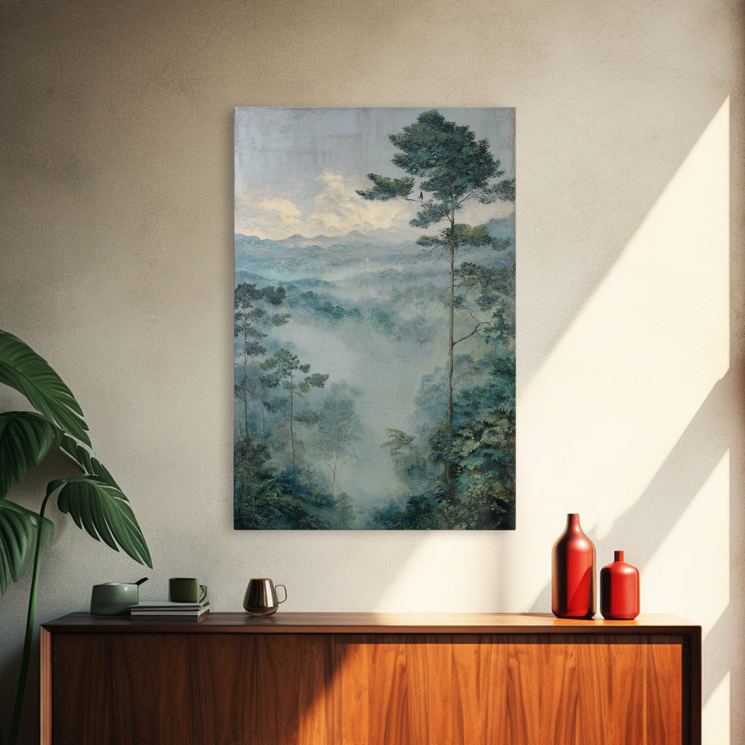 Tropical Jungle Waterfall Canvas Print, Landscape Art, Digital Art, Living Room Decor, Fine Art, Horizon, Boho Wall Art, LAN-2x3-72