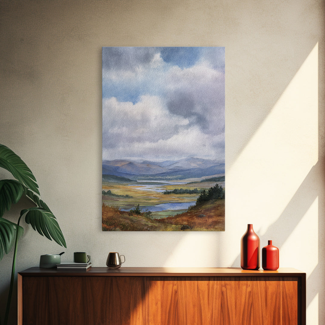 Rocky Scottish Highland Framed Canvas Print, Landscape Art, Boho Wall Art, Living Room Decor, Fine Art, Horizon, Neutral Decor, LAN-2x3-73