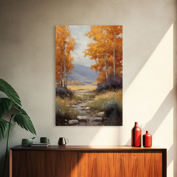 Autumn Forest Path Framed Canvas Print, Landscape Art, Wall Art Print, Living Room Decor, Fine Art, Horizon, Boho Decor, LAN-2x3-89