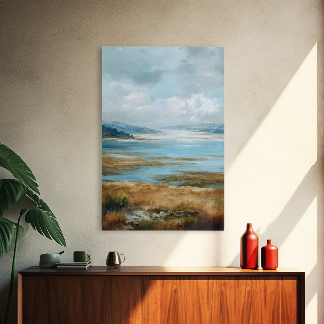 Fjord Landscape with Icy Blue Water Canvas Print, Landscape Art, Floral Wall Art, Living Room Decor, Fine Art, Horizon, LAN-2x3-95