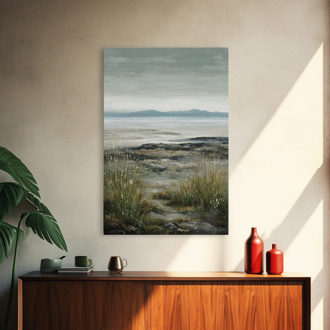 Rocky Scottish Highland Framed Canvas Print, Landscape Art, Boho Wall Art, Living Room Decor, Fine Art, Horizon, Neutral Decor, LAN-2x3-97