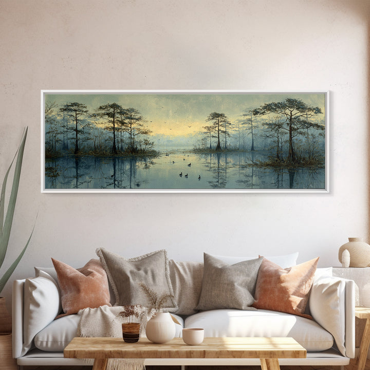 Misty Cypress Swamp Canvas Print, Landscape Art, Modern Decor, Living Room Decor, Fine Art, Horizon, Wall Decor, Digital Prints, LAN-3x1-14