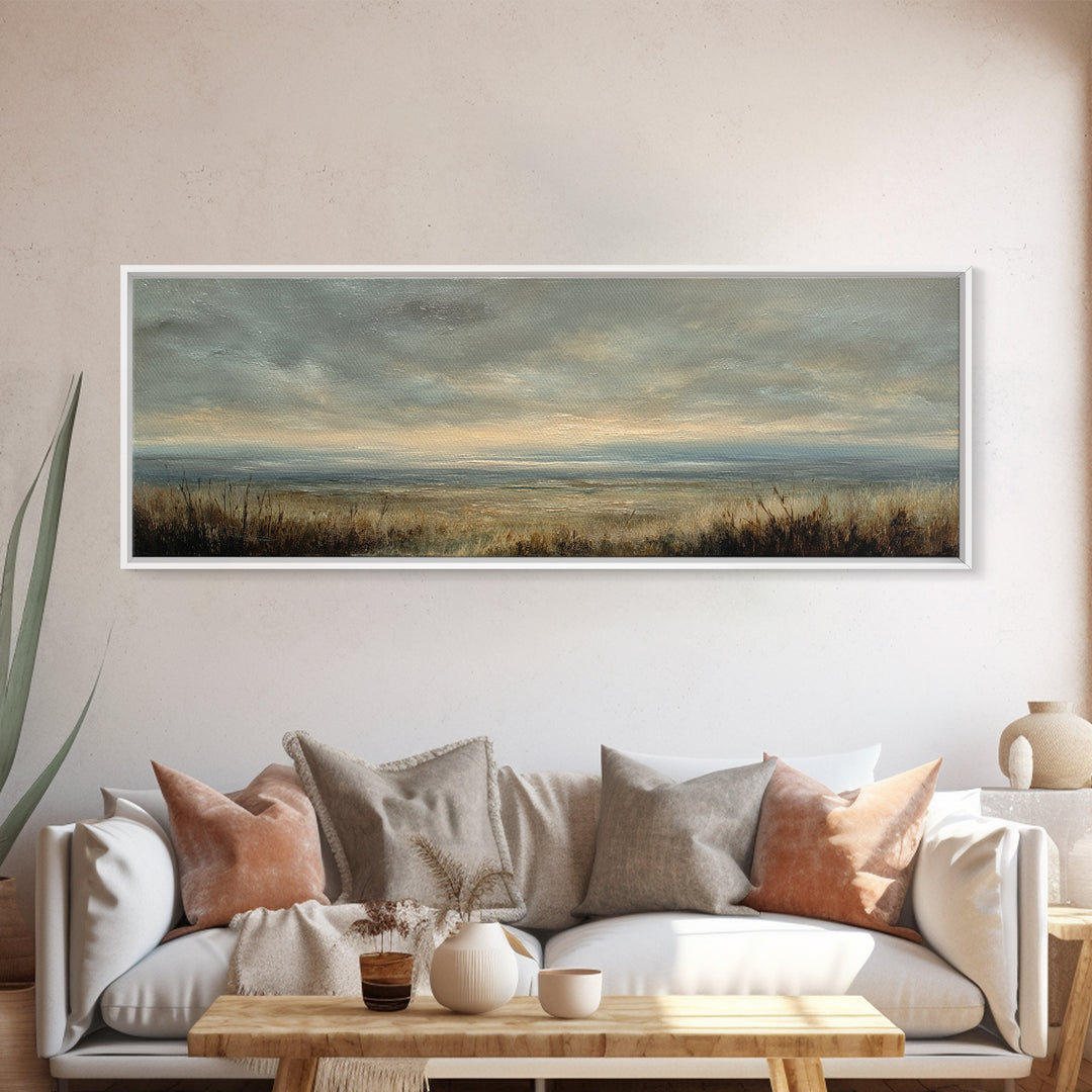 Storm Clouds over an Open Prairie Canvas Print, Landscape Art, Luxury Decor, Living Room Decor, Fine Art, Horizon, Digital Art, LAN-3x1-19