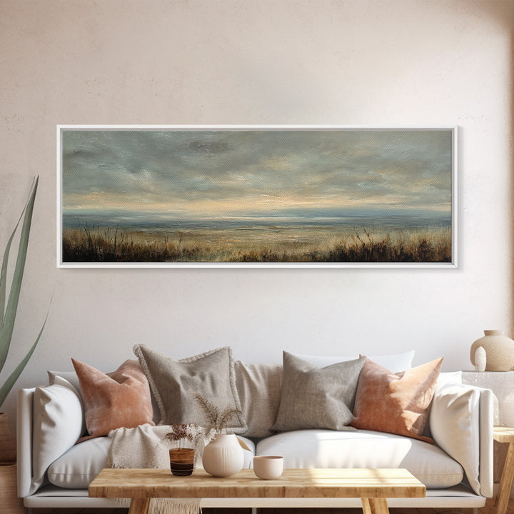 Storm Clouds over an Open Prairie Canvas Print, Landscape Art, Luxury Decor, Living Room Decor, Fine Art, Horizon, Digital Art, LAN-3x1-19