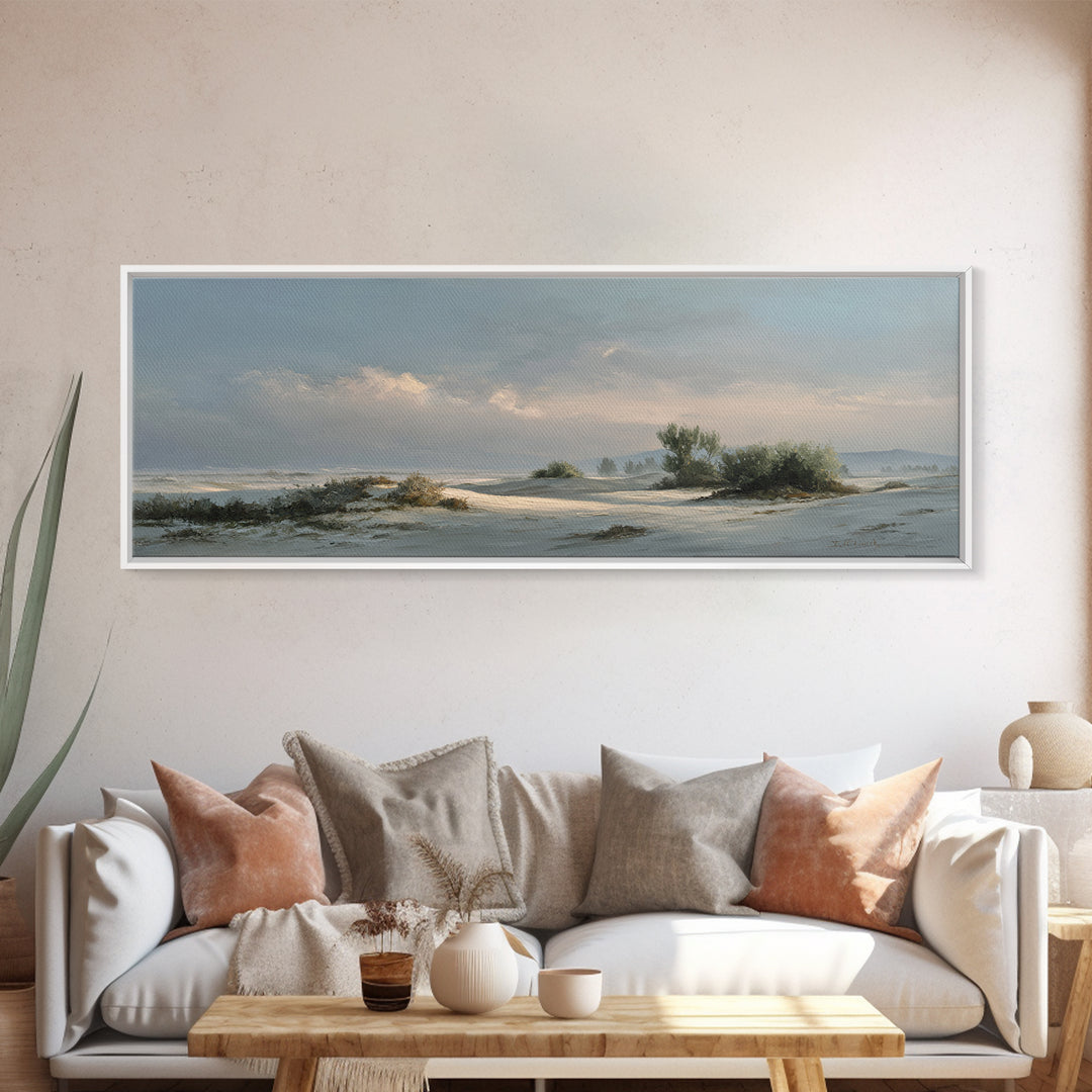 Desert Dunes under Pale Moon Canvas Print, Landscape Art, Fine Art Print, Living Room Decor, Fine Art, Horizon, Digital Prints, LAN-3x1-3