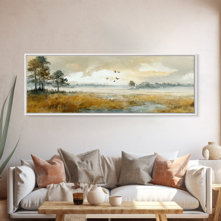 Misty Cypress Swamp Canvas Print, Landscape Art, Framed Wall Art, Living Room Decor, Oil Painting, Horizon, Modern Wall Art, LAN-3x1-38