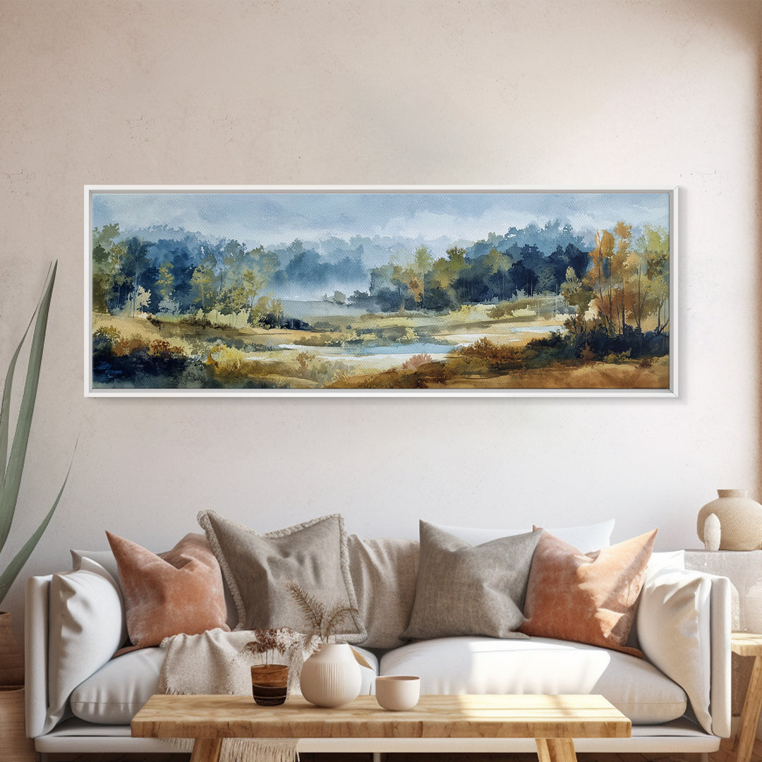 Waterfall Hidden in Dense Forest Canvas Print, Landscape Art, Wall Art Print, Living Room Decor, Fine Art, Horizon, Boho Decor, LAN-3x1-4