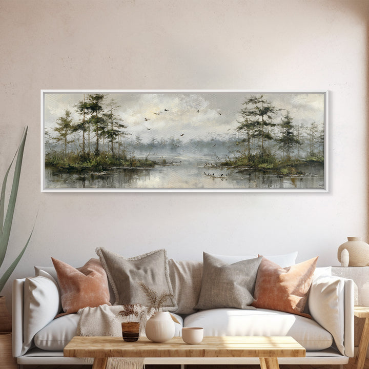 Misty Cypress Swamp Canvas Print, Landscape Art, Boho Decor, Living Room Decor, Fine Art, Horizon, Art Prints, Digital Art, LAN-3x1-62