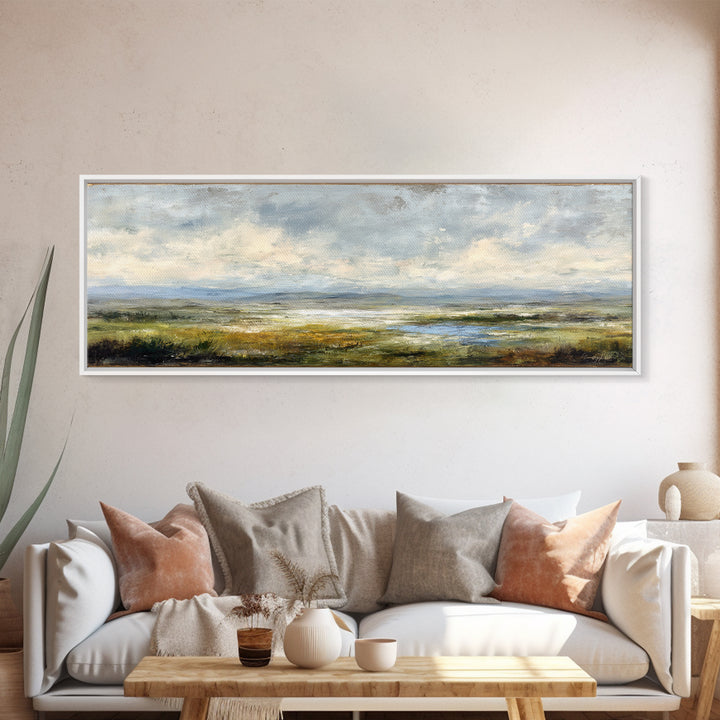 Storm Clouds over an Open Prairie Framed Canvas Print, Landscape Art, Original Art, Living Room Decor, Fine Art, Horizon, LAN-3x1-67