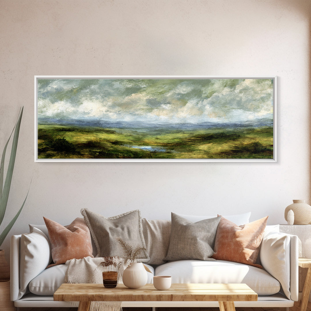 Rolling Green Hills Canvas Print, Landscape Art, Wall Art, Living Room Decor, Fine Art, Horizon, Framed Wall Art, Abstract Art, LAN-3x1-70