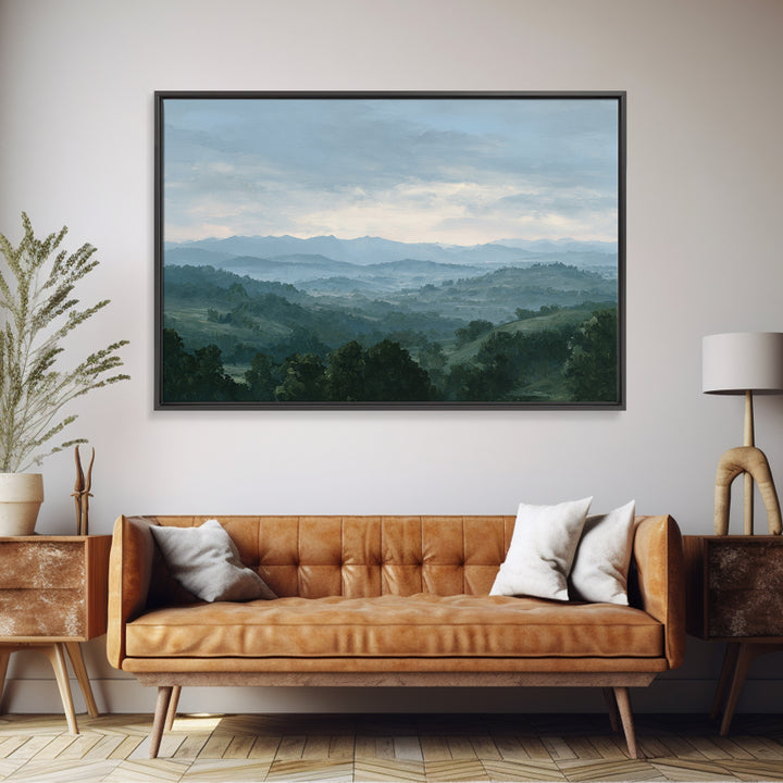 Rolling Green Hills Framed Canvas Print, Landscape Art, Living Room Decor, Oil Painting, Horizon, Modern Art, Gallery Decor, LAN-3x2-10