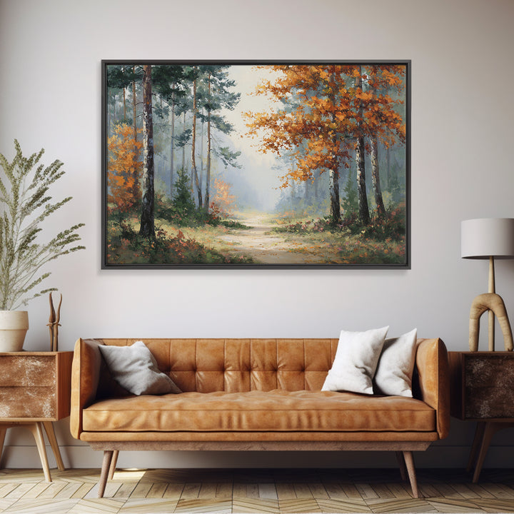 Autumn Forest Path Framed Canvas Print, Landscape Art, Wall Art Print, Living Room Decor, Fine Art, Horizon, Boho Decor, LAN-3x2-13