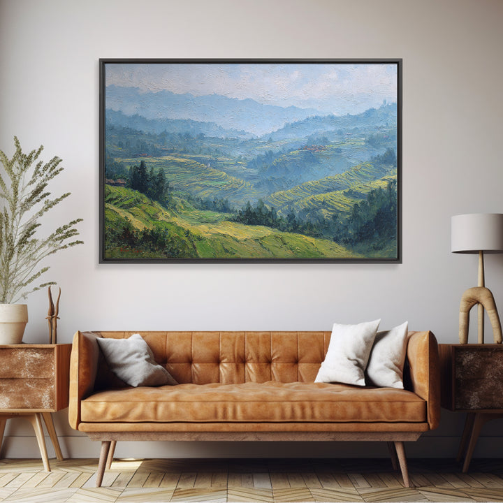 Rice Terraces Glowing Canvas Print, Landscape Art, Digital Print, Living Room Decor, Fine Art, Horizon, Living Room Wall Art, LAN-3x2-22