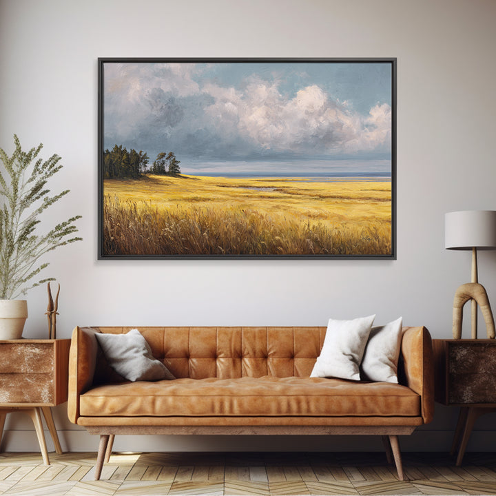Golden Wheat Field Beneath Huge Clouds Canvas Print, Landscape Art, Horizontal Wall Art, Living Room Decor, Horizon, LAN-3x2-28