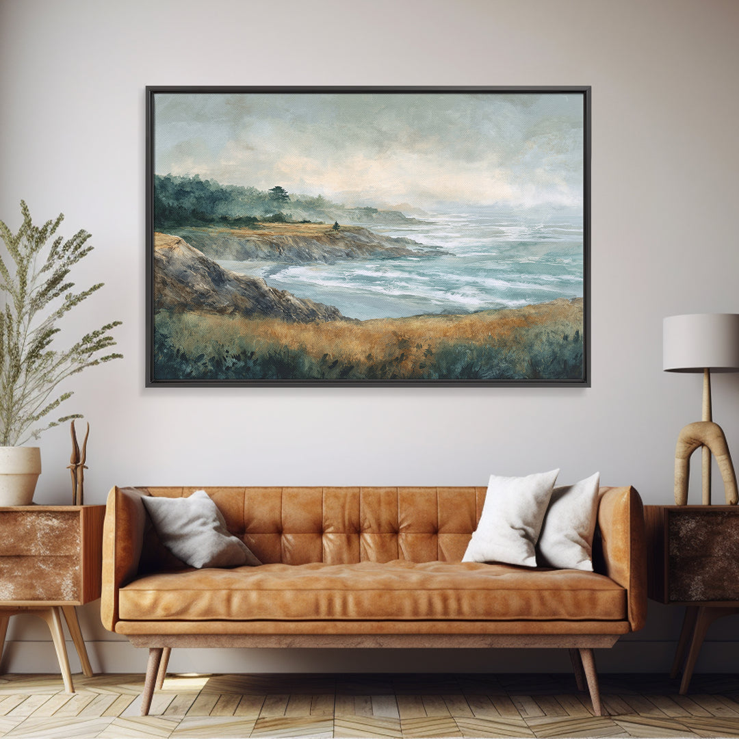 Coastal Cliffs with Crashing Waves Framed Canvas Print, Landscape Art, Set of 3 Prints, Living Room Decor, Fine Art, Horizon, LAN-3x2-36