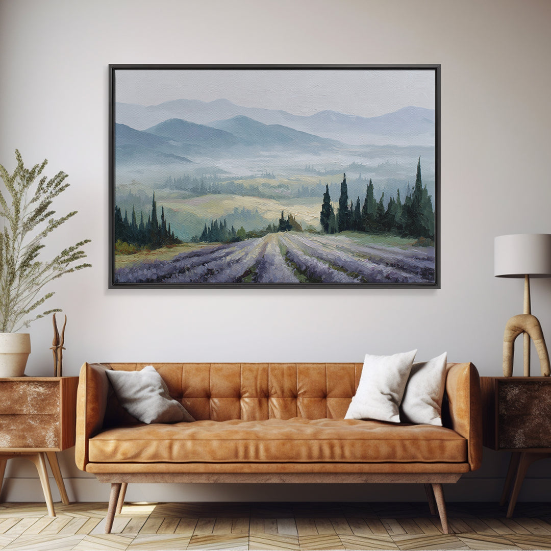 Lavender Field Leading to Distant Hills Canvas Print, Landscape Art, Abstract Wall Art, Living Room Decor, Fine Art, Horizon, LAN-3x2-38