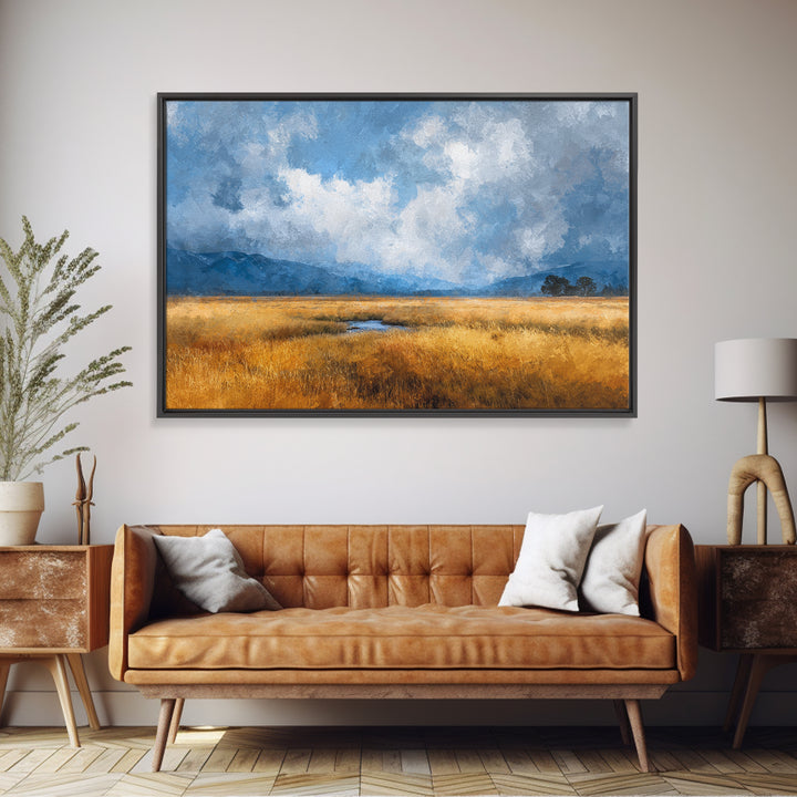 Golden Wheat Field Beneath Huge Clouds Canvas Print, Landscape Art, Digital Print, Living Room Decor, Fine Art, Horizon, LAN-3x2-4