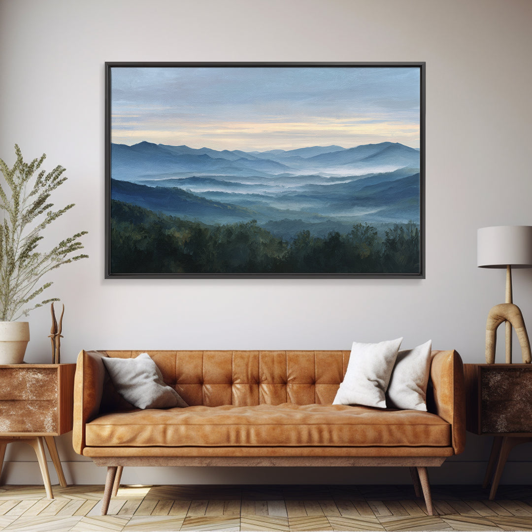 Misty Mountain Valley at Sunrise Canvas Print, Landscape Art, Modern Decor, Living Room Decor, Fine Art, Horizon, Wall Decor, LAN-3x2-53