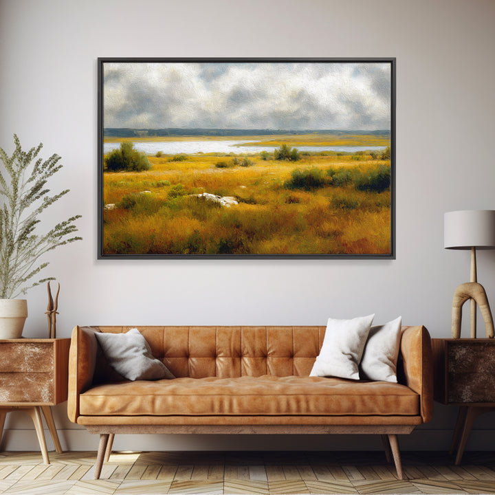 Storm Clouds over an Open Prairie Framed Canvas Print, Landscape Art, Digital Print, Living Room Decor, Fine Art, Horizon, LAN-3x2-55