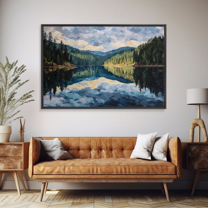 Quiet Lake Reflecting Pine Forest Canvas Print, Landscape Art, Room Decor, Living Room Decor, Fine Art, Horizon, LAN-3x2-56