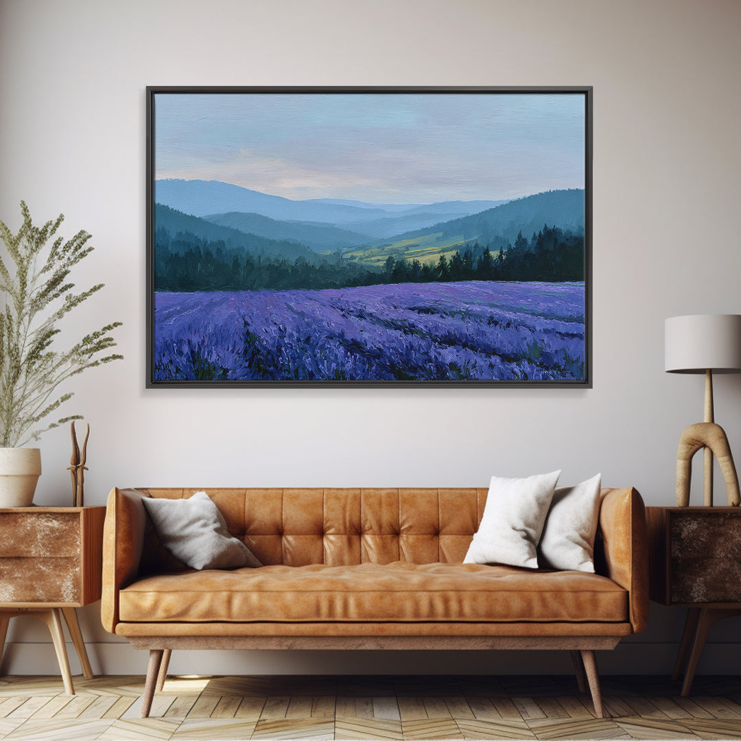 Lavender Field Leading to Distant Hills Canvas Print, Landscape Art, Abstract Wall Art, Living Room Decor, Fine Art, Horizon, LAN-3x2-62