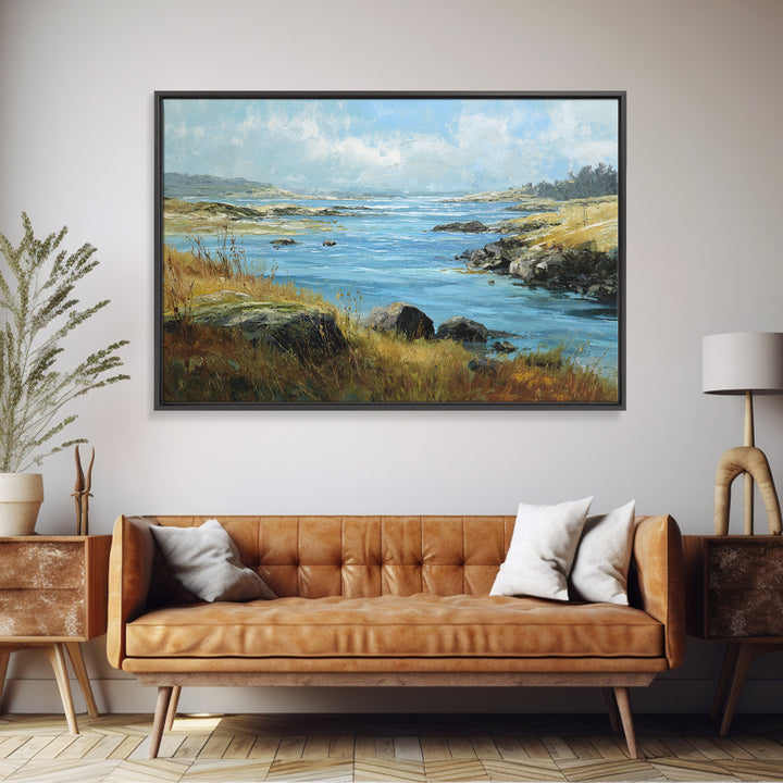 Fjord Landscape with Icy Blue Water Canvas Print, Landscape Art, Original Painting, Living Room Decor, Fine Art, Horizon, LAN-3x2-67