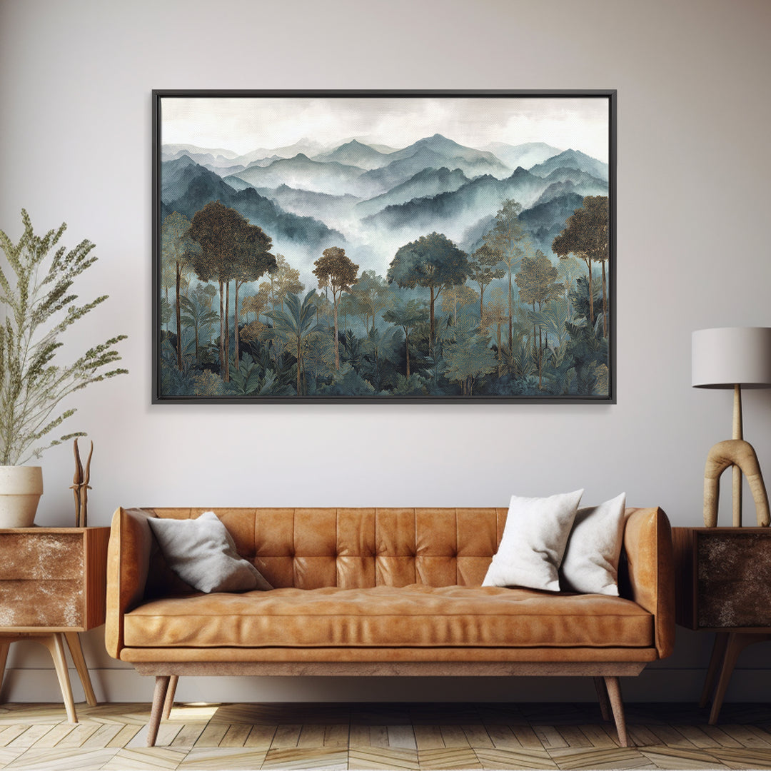 Tropical Jungle Waterfall Canvas Print, Landscape Art, Minimalist Decor, Living Room Decor, Oil Painting, Horizon, LAN-3x2-68