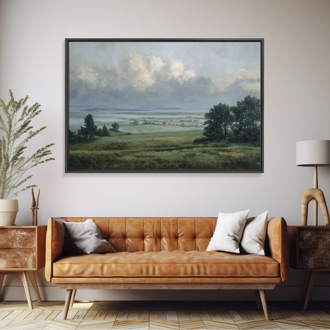 Storm Clouds over an Open Prairie Framed Canvas Print, Landscape Art, Luxury Decor, Living Room Decor, Fine Art, Horizon, LAN-3x2-79