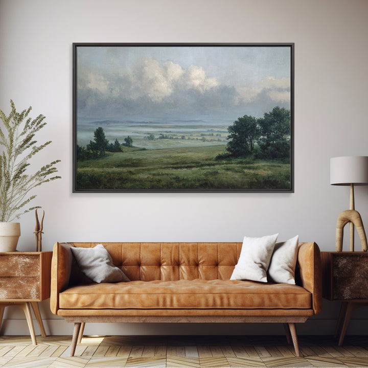 Storm Clouds over an Open Prairie Framed Canvas Print, Landscape Art, Luxury Decor, Living Room Decor, Fine Art, Horizon, LAN-3x2-79