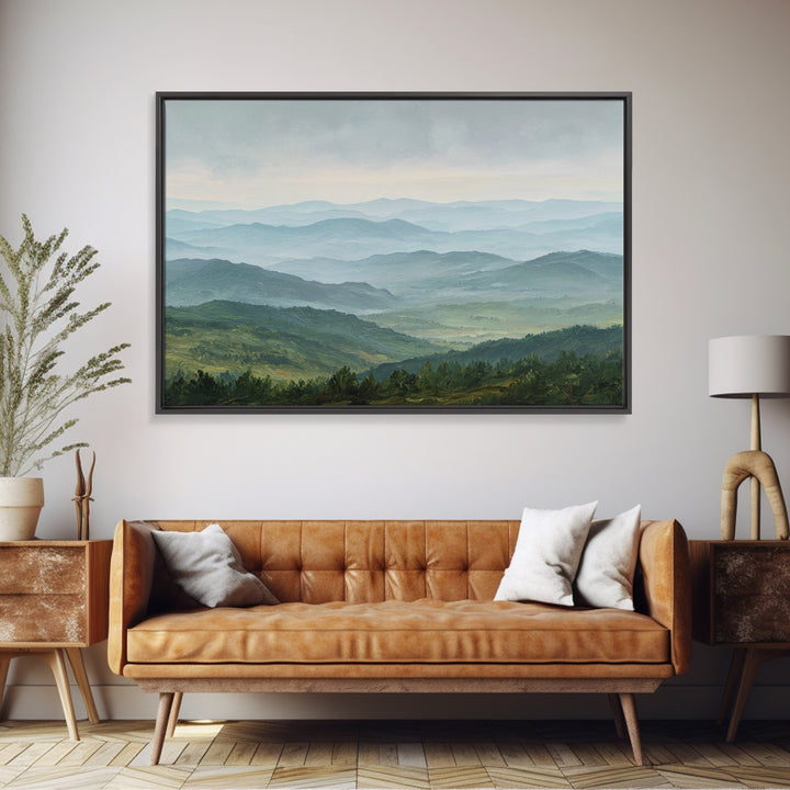 Rolling Green Hills Framed Canvas Print, Landscape Art, Floral Wall Art, Living Room Decor, Fine Art, Horizon, Minimalist Decor, LAN-3x2-82