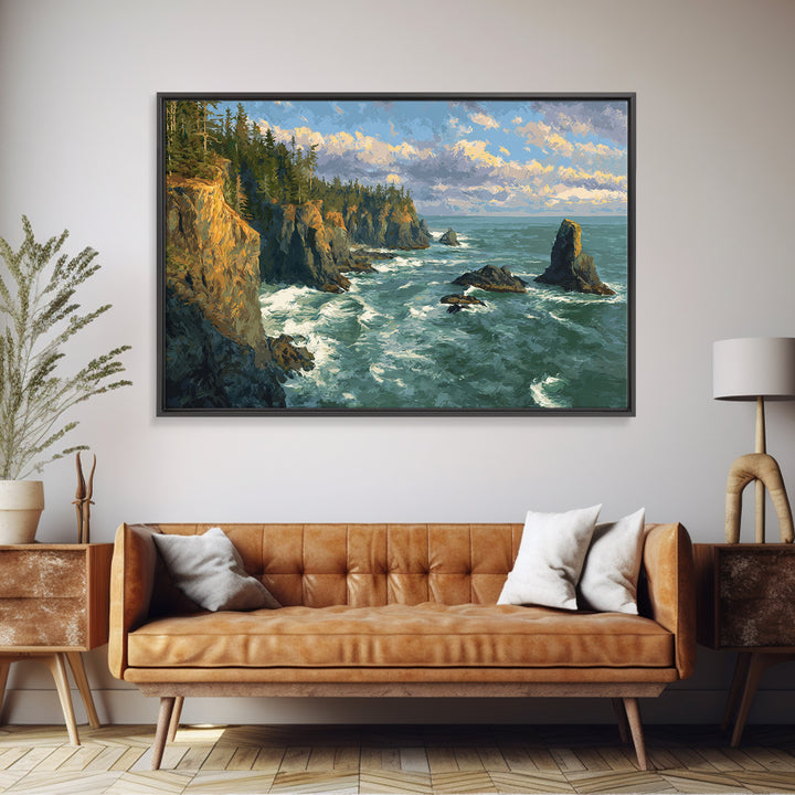 Coastal Cliffs with Crashing Waves Canvas Print, Landscape Art, Wall Decor, Living Room Decor, Fine Art, Horizon, Digital Print, LAN-3x2-84