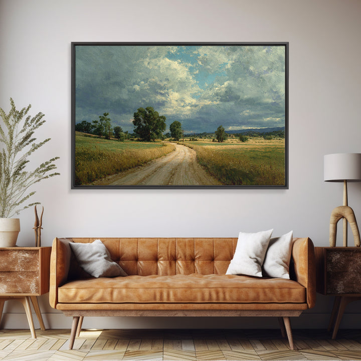 Old Country Road Framed Canvas Print, Landscape Art, Art Prints, Living Room Decor, Fine Art, Horizon, Abstract Wall Art, LAN-3x2-96