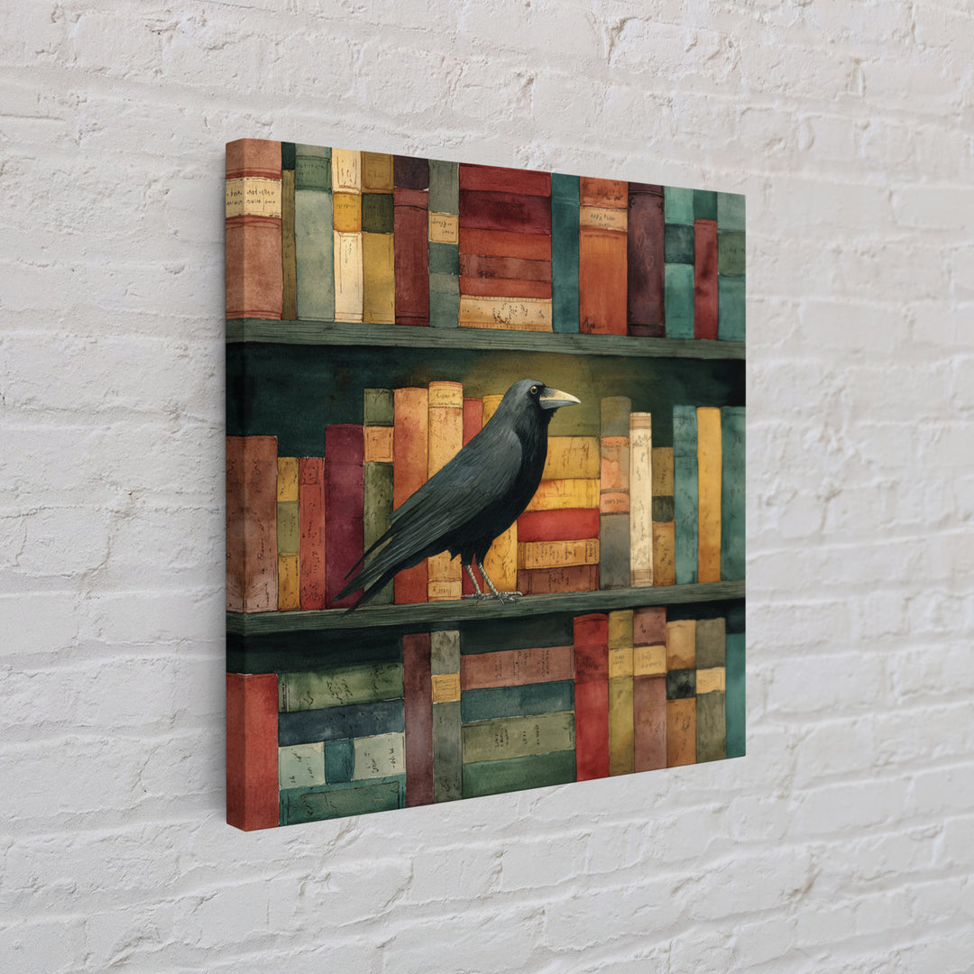 Black Raven Perched on Closed Book Canvas Print, Library Art, Book Art, Library Decor, Oil Painting, Archive, Fine Art Print, LIB-1x1-22