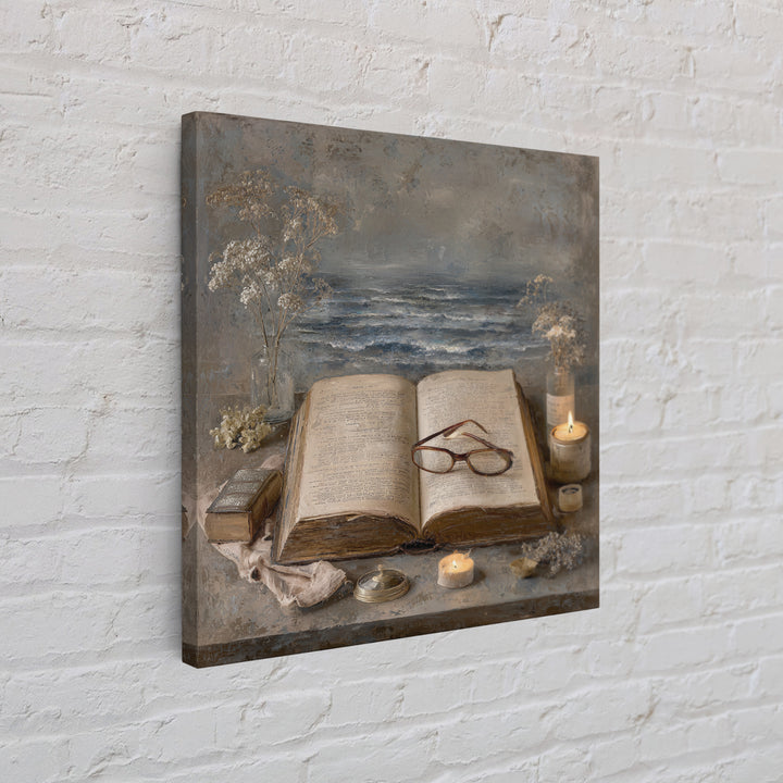 Stormy Sea Painting Inside an Open Book Framed Canvas Print, Library Art, Dark Academia Art, Library Decor, Abstract Art, LIB-1x1-42