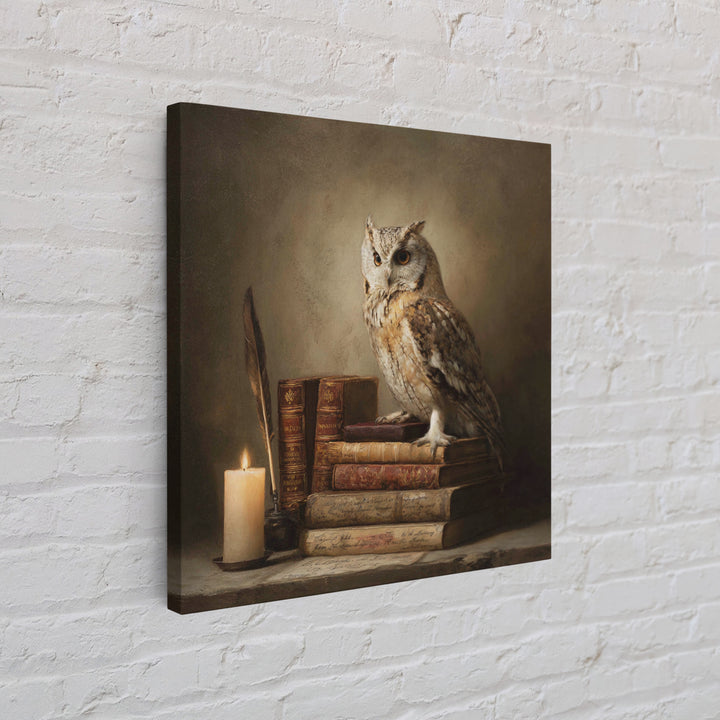 Owl Perched on a Pile of Antique Canvas Print, Library Art, Gothic Wall Decor, Library Decor, Fine Art, Archive, LIB-1x1-50
