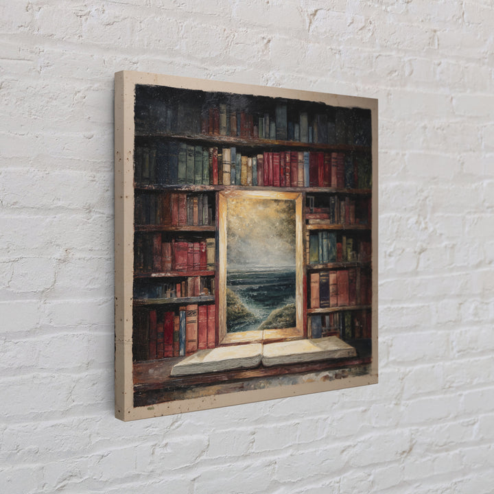 Stormy Sea Painting Inside an Open Book Framed Canvas Print, Library Art, Dark Academia Art, Library Decor, Abstract Art, LIB-1x1-66
