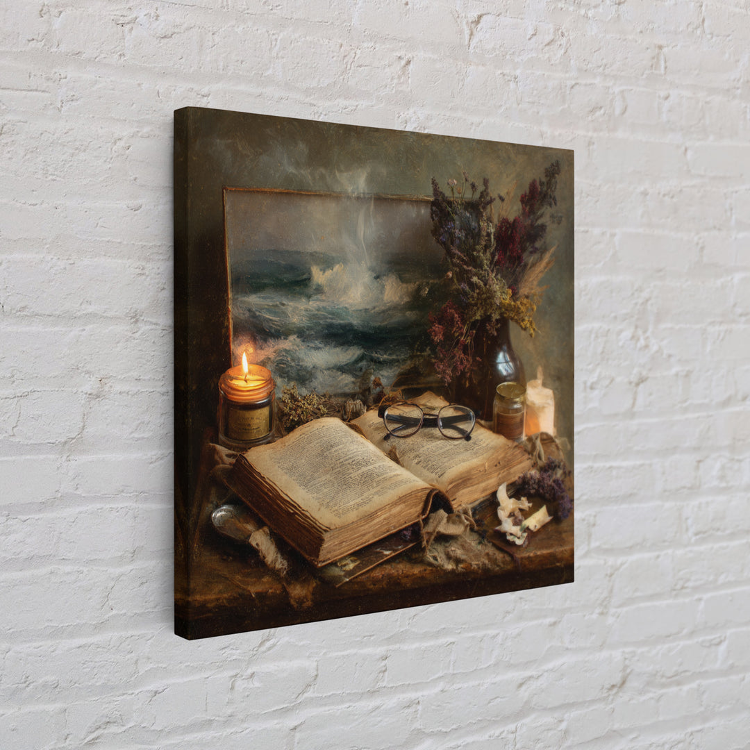 Stormy Sea Painting Inside an Open Book Canvas Print, Library Art, Neutral Decor, Library Decor, Fine Art, Archive, Home Decor, LIB-1x1-90