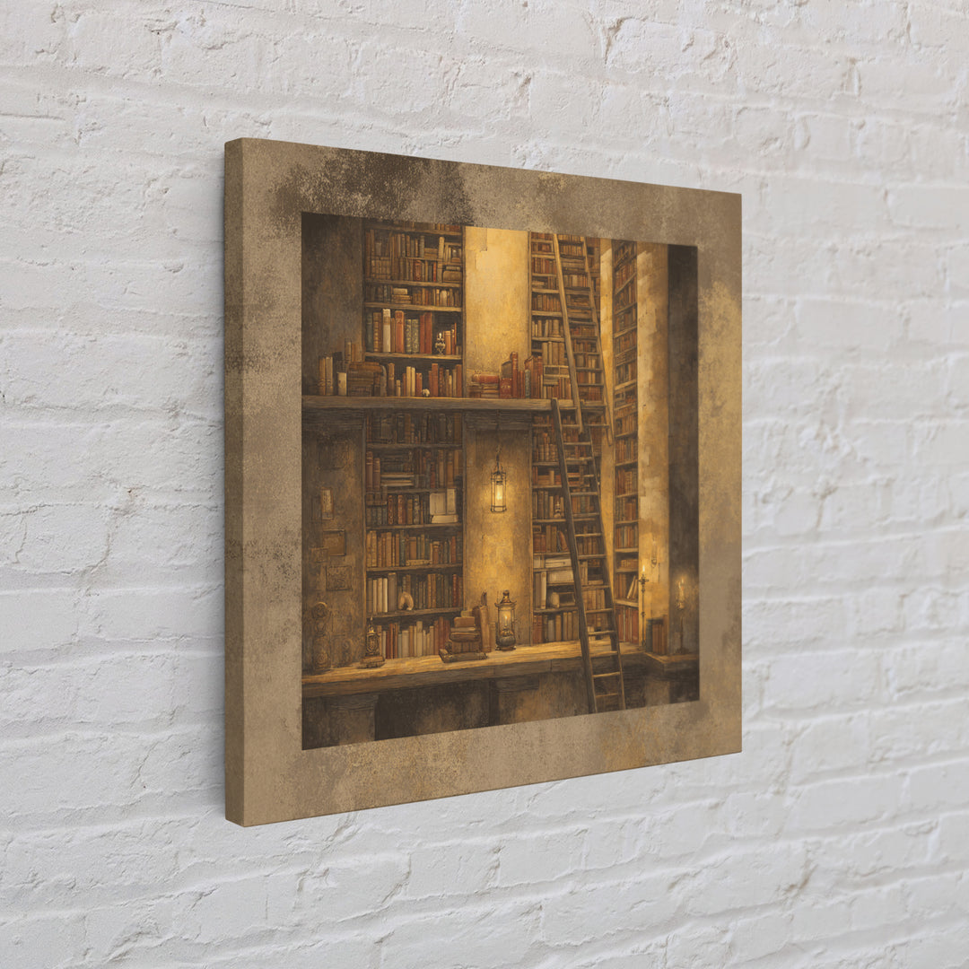 Rolling Library Ladder Canvas Print, Library Art, Painting, Library Decor, Archive, Halloween Printable, Gothic Wall Art, LIB-1x1-99