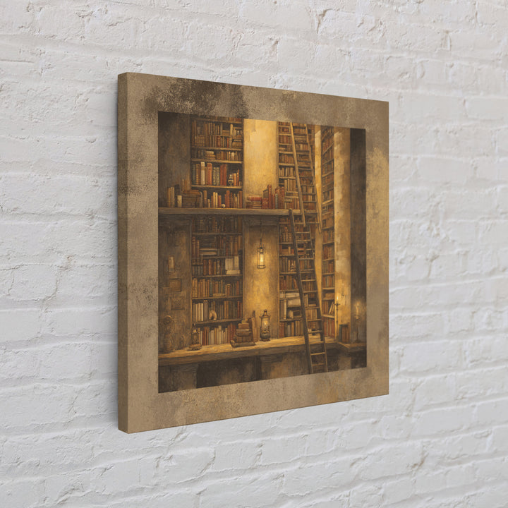 Rolling Library Ladder Canvas Print, Library Art, Painting, Library Decor, Archive, Halloween Printable, Gothic Wall Art, LIB-1x1-99