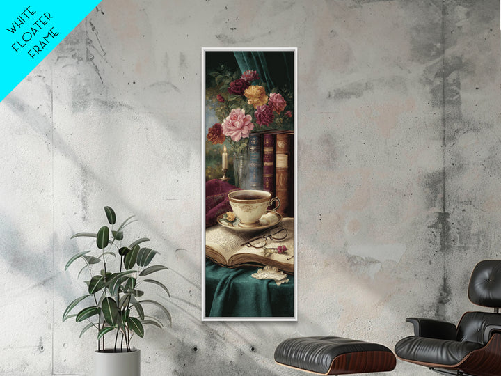 Teacup Beside a Novel and Roses Canvas Print, Library Art, Gothic Wall Decor, Library Decor, Fine Art, Archive, LIB-1x3-26